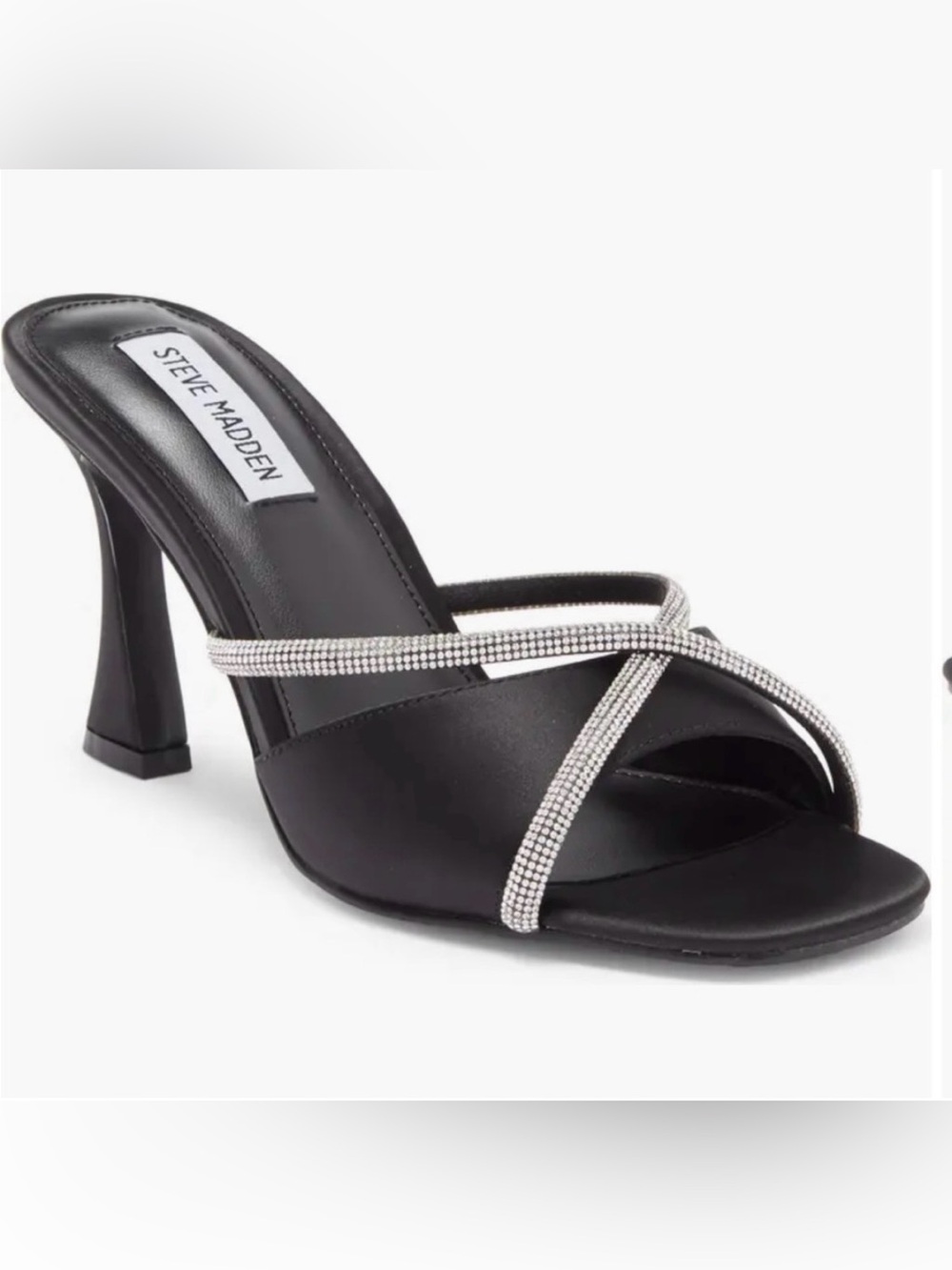 Steve Madden Black Satin Heeled Sandal with Silver Crystal Straps 10M